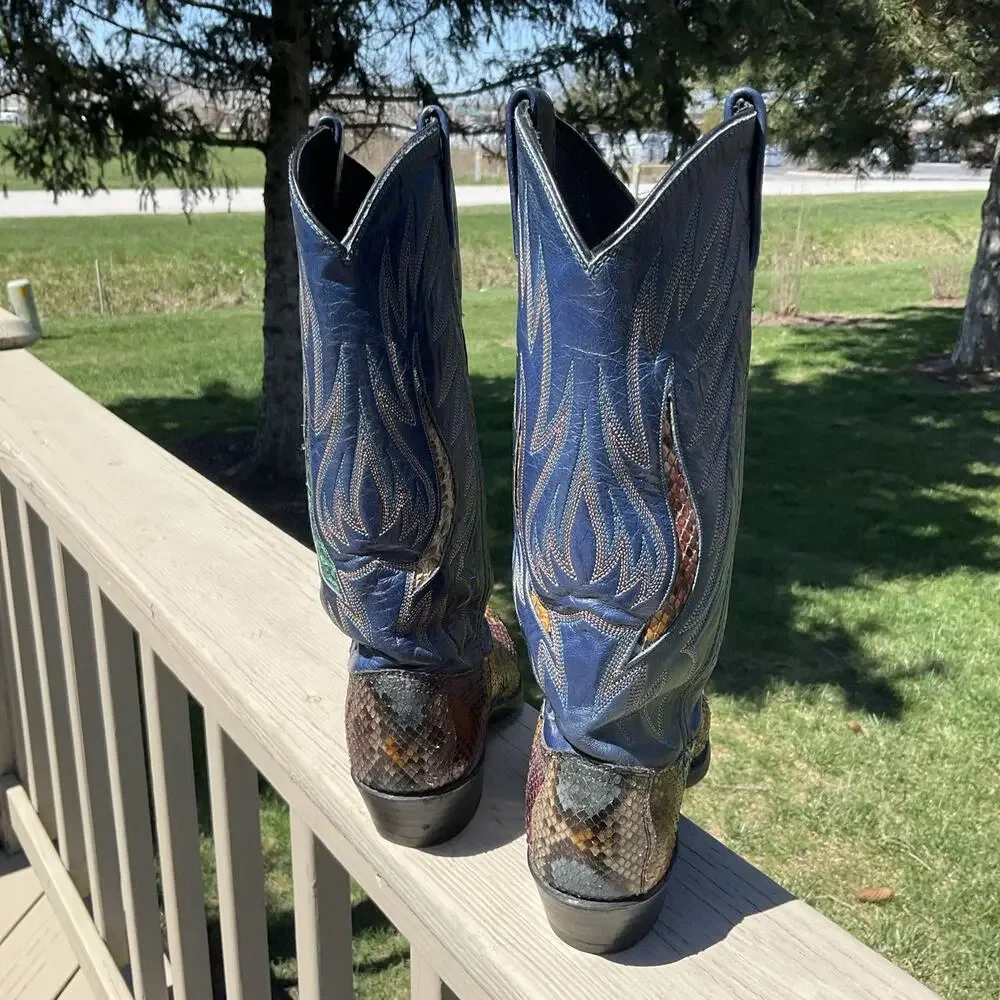 Dan Post Rainbow Python Snakeskin Western Cowgirl Cowboy Boots 14079 Womens 7 - Picture 4 of 16